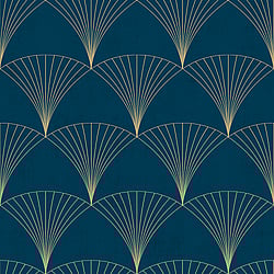 Galerie Wallcoverings Product Code 12000 - Design Wallpaper Collection - Navy Blue Gold Colours - Art Deco Fan Design