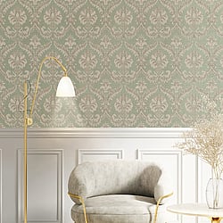 Galerie Wallcoverings Product Code 23605 - Classic Italian Wallpaper Collection - Blue Beige Colours - A traditional damask on a woven effect background, giving a classical, formal edge to any interior scheme.  Design