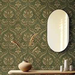 Galerie Wallcoverings Product Code 23607 - Classic Italian Wallpaper Collection - Green Colours - A traditional damask on a woven effect background, giving a classical, formal edge to any interior scheme.  Design