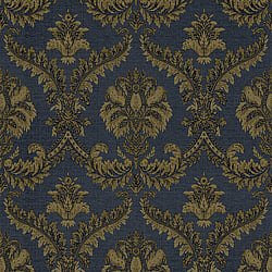 Galerie Wallcoverings Product Code 23609 - Classic Italian Wallpaper Collection - Blue Gold Colours - A traditional damask on a woven effect background, giving a classical, formal edge to any interior scheme.  Design