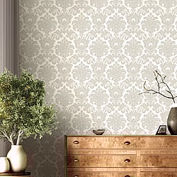 Galerie Wallcoverings Product Code 23611 - Classic Italian Wallpaper Collection - Silver Grey Colours - A floral, traditional damask on a textured background, giving a classical, formal edge to any interior scheme.  Design