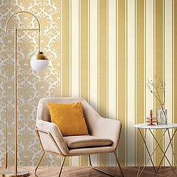 Galerie Wallcoverings Product Code 23672 - Classic Italian Wallpaper Collection - Gold Colours - This classic stripe brings a timeless elegance to your home. The smooth texture has a reassuring, high quality effect while the vertical design brings a formal feel to any room. Design