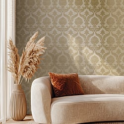 Galerie Wallcoverings Product Code 25722 - Classic Italian Wallpaper Collection - Beige Colours - A traditional damask on a woven effect background, giving a classical, formal edge to any interior scheme Design