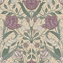 Galerie Wallcoverings Product Code 33007 - Apelviken Wallpaper Collection - Beige Green Pink Brown Colours - Tulip Trail Design