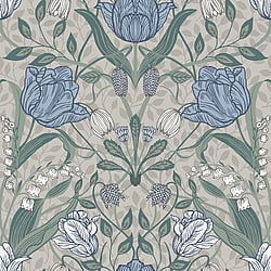Galerie Wallcoverings Product Code 33008 - Apelviken Wallpaper Collection - Cream Blue Green Grey Colours - Tulip Trail Design