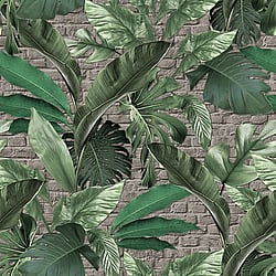 Galerie Wallcoverings Product Code 34196 - Loft 2 Wallpaper Collection - Greige, Green Colours - Tropical Brick Wall Panel Design