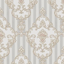 Galerie Wallcoverings Product Code 4601 - Italian Glamour Wallpaper Collection - Grey Beige Colours - Damask over Stripe Design