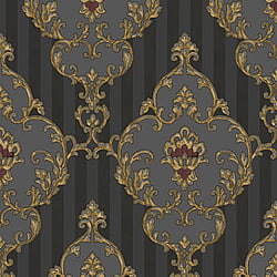 Galerie Wallcoverings Product Code 4609 - Italian Glamour Wallpaper Collection - Gold Black Colours - Damask over Stripe Design