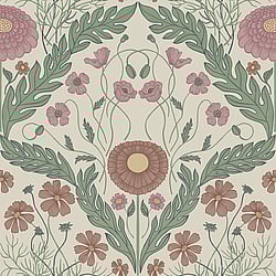 Galerie Wallcoverings Product Code 51002 - Blomstermala Wallpaper Collection - Green Red Pink Colours - Leafy Bloom Design