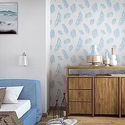 Galerie Wallcoverings Product Code 6767-10 - Imagine Wallpaper Collection - Blue Colours - Feather Motif Design