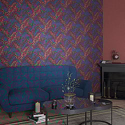 Galerie Wallcoverings Product Code 6769-70 - Imagine Wallpaper Collection - Blue Red Colours - Tropical Leaf Print Design