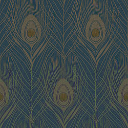 Galerie Wallcoverings Product Code AC60004 - Absolutely Chic Wallpaper Collection - Blue Yellow Metallic Colours - Peacock Feather Motif Design