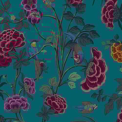 Galerie Wallcoverings Product Code DA23243 - Luxe Wallpaper Collection - Green Red Colours - Blooms and Birds Design