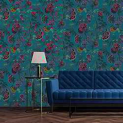 Galerie Wallcoverings Product Code DA23243 - Luxe Wallpaper Collection - Green Red Colours - Blooms and Birds Design
