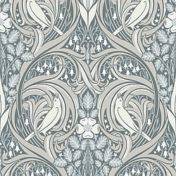 Galerie Wallcoverings Product Code ET12210 - Arts and Crafts Wallpaper Collection - Grey Mauve Cream Colours - Bird Scroll Design