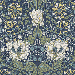 Galerie Wallcoverings Product Code ET12612 - Arts and Crafts Wallpaper Collection - Blue Green White Colours - Ogee Flora Design