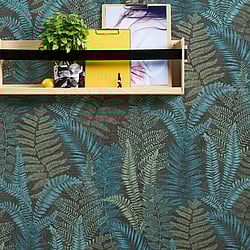 Galerie Wallcoverings Product Code FL61118 - Flourish Wallpaper Collection - Blue/Green Colours - Fern Leaves Motif Design
