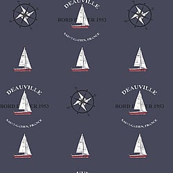 Galerie Wallcoverings Product Code G23036 - Deauville Wallpaper Collection - Navy Blue Red White Colours - Deauville Boat Motif Design