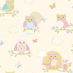 Galerie Wallcoverings Product Code G56035 - Just 4 Kids 2 Wallpaper Collection - Yellow Pink Blue Orange Colours - Colourful Owls Design