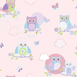 Galerie Wallcoverings Product Code G56036 - Just 4 Kids 2 Wallpaper Collection - Pink Blue Purple Green Colours - Colourful Owls Design