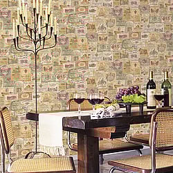 Galerie Wallcoverings Product Code G56173 - Nostalgie Wallpaper Collection - Beige Colours - Wine Labels Design