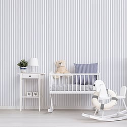 Galerie Wallcoverings Product Code G56517 - Just 4 Kids 2 Wallpaper Collection - Grey White Colours - Regency Stripe Design