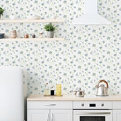 Galerie Wallcoverings Product Code G67864 - Miniatures 3 Wallpaper Collection - Blue Green White Colours - Small Floral Trail Design