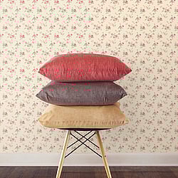 Galerie Wallcoverings Product Code G67893 - Miniatures 3 Wallpaper Collection - Red Cream Green Colours - Medium Rose Trail Design