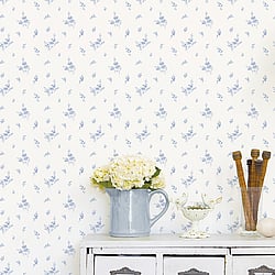 Galerie Wallcoverings Product Code G67915 - Miniatures 3 Wallpaper Collection - Blue White Colours - Small Floral Sprig Design