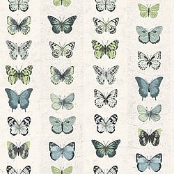 Galerie Wallcoverings Product Code G67994 - Organic Textures Wallpaper Collection - Blue Beige Green Colours - Jewel Butterflies Stripe Design