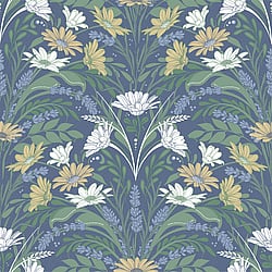Galerie Wallcoverings Product Code S24116 - Sommarang 2 Wallpaper Collection - Blue, yellow Colours - Daisies and lavender embraced by foliage Design