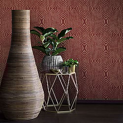 Galerie Wallcoverings Product Code TP21282 - Passenger Wallpaper Collection - Red Terracotta Gold Colours - Metallic Ikat Design