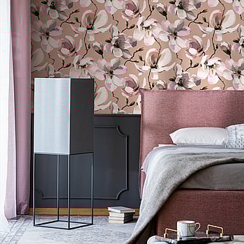 Galerie Wallcoverings Product Code 47465 - Flora Wallpaper Collection - Brown, White, Rose Colours -  